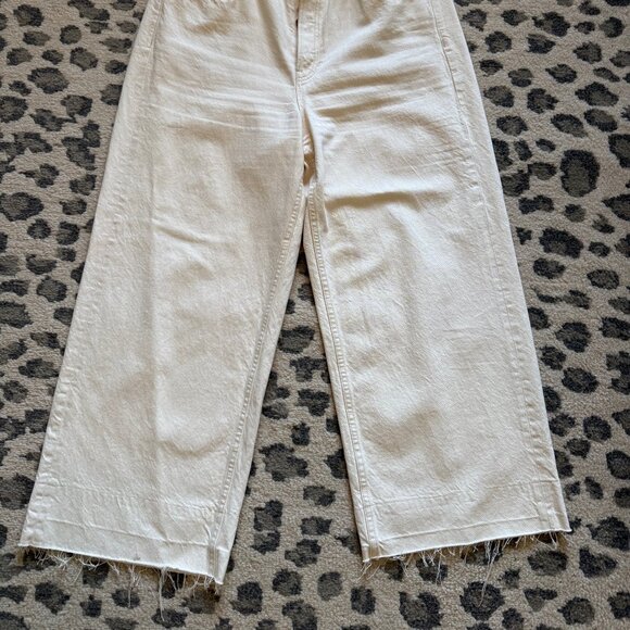 RAG & BONE Maya High-Rise Ankle Wide Leg Jeans Raw Hem Cropped Ecru - size 33 - Picture 9 of 9